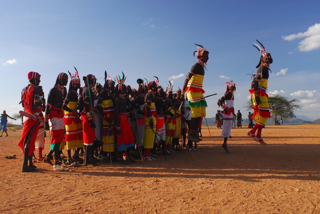 Samburu dancers in traditional dress